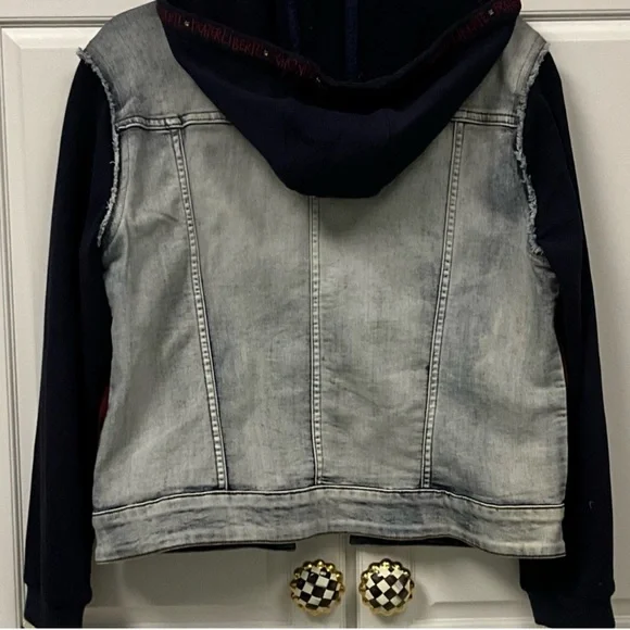 Desigual Denim Sweatshirt Hooded Embroidered Jacket Red, Blue Size 44 US 12 - Picture 2 of 3